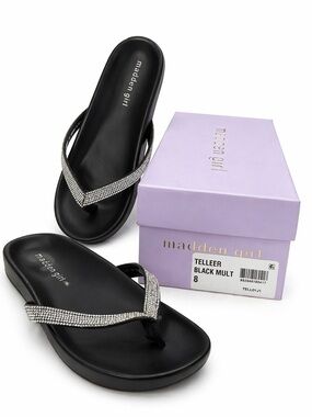 Madden Girl Black Rhinestone Strap Flip Flop Sandals